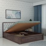 Ganpati Arts Solid Sheesham Wood Decan King Size Bed with Hydraulic Storage and Upholstery Headboard (Walnut Finish)