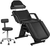 V VDLONSY Facial Chair Tattoo Chair for Client Beauty Chair Artist Spa Bed Removable Headrest for Client, Artist, Lash Bed with Stool Black