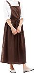 Achsoo Cotton Solid Color Pinafore with Pockets Cross Back Straps Casual Bib Aprons Cooking Gardening Coffee Shop (Brown)