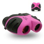 mom&myaboys 8x21 Compact Shock Proof Kids Binoculars - Best Gifts Toys for Boys and Girls. (Pink)