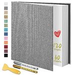 Yopih Large Photo Album Self Adhesive for 4x6 5x7 8x10 Pictures Scrapbook Album Linen Hardcover DIY with A Metallie Pen Length 13.1x12.5 Inch 120 Pages Grey