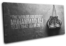 Bold Bloc Design - Muhammad Ali Boxing Gloves Gym Sports 180x90cm SINGLE Canvas Art Print Box Framed Picture Wall Hanging - Hand Made In The UK - Framed And Ready To Hang