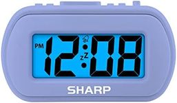 SHARP Digital Alarm Clock – Tactile Case with Soft Rubberized Finish - Battery Operated – Blue Backlight on Demand – Ascending Alarm – Easy to Use – Lavender