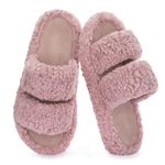 RockDove Women’s Open Toe Slippers with Arch Support, Memory Foam House Slippers, Soft Fuzzy Indoor Outdoor Slippers for All-Day Comfort, Size 7/8 UK Women, Dusty Pink