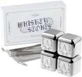 Whiskey Stones Gifts Set with Initial for Men & Women, 4pcs Stainless Steel Whiskey Rocks with Pouch and Tong, Chilling Ice Cubes Initial Gifts for Whiskey Lovers, Dad, Mom, Grandpa, Uncle - A