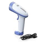 AMBIR BR100 Wired/USB Barcode Scanner: Supports-1D,2D,PDF417, & QR barcodes. OS: Win, Mac, Linux, Android. Read: Phone/Tablet Screens, Wrinkled/Low Quality barcodes. HID Device-Plug&Play - White/Blue