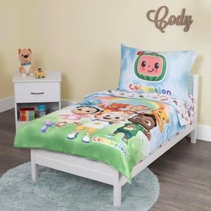 CoComelon 4-Piece Toddler Bedding Set, Cute as a Rainbow, Toddler Bed