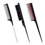 Patelai 3 Pieces Hair Styling Comb Set, Includes Hair Brush Teasing Fluffy Hair Brush, Rat Tail Comb Teasing Comb and Triple Teasing Comb for Women Back Combing Hair (Black)