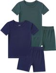 JunNeng Bamboo Viscose Toddler Pajamas,Baby Boy Girl Solid Snug Fit Short Sleeve Summer Sleepwear PJS,Dark Green+Dark Blue 6-7 Years