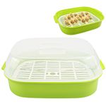 DOERDO Microwave Steamer, Plastic Vegetable Steamer with Lid, Kitchen Heating Steamer for Vegetables Seafood Cooking 10.4x8.1 Inch, Green