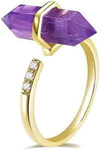 Natural Amethyst Ring, Hexagonal Amethyst Crystal Ring for Women, Handmade Adjustable Gold Purple Ring for Amethyst Jewelry, February Birthstone Ring for Her (Amethyst)