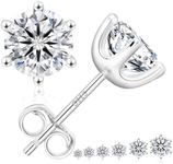 KRKC Moissanite Earrings, Diamond Stud Earrings For Women Men, 14K White Gold Earrings, D Color VVS1 Lab Created Diamond 925 Sterling Silver Solitaire Earrings,Gifts For Mom Wife Girls, 1Carats