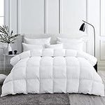 Luxurious White Solid Medium Weight, Queen Size Goose Feathers Down Comforter for All-Season Weather Duvet Insert, Premium Baffle Box, 100% Egyptian Cotton Cover, 60 oz. Fill Weight