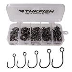 THKFISH 100pcs/Box Inline Single Hooks Replacement Fishing Hooks for Lures Baits Inline Circle Hooks Large Eye with Barbed Saltwater freshwater #2#1 1/0 2/0 3/0 Black