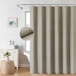 eachope Long Linen Textured Shower Curtain,Heavy Duty Fabric Shower Curtain Set with Hooks,Waterproof Neutral Weighted Luxury Polyester Cloth Shower Curtains for Bathroom,72x78,Khaki/Tan