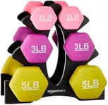 Amazon Basics Neoprene Hexagon Workout Dumbbell Color-Coded Hand Weight - Set of 6 (0.9, 1.3, and 2.3 Kilograms Weights) with Storage Rack