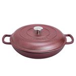 Enameled Cast Iron Shallow Casserole Braiser Pan with Cover, Cast Iron Covered Casserole Skillet 3.8-Quart, Enameled Grey