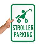 SmartSign Aluminum Sign, Legend"Stroller Parking" with Graphic, 18" High X 12" Wide, Green on White