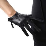 DooWay Short Black Touchscreen Real Leather Gloves, Imported Goatskin Leather Tassel Zipper Unique Pop Finger