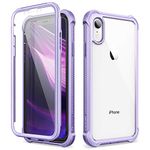 Dexnor iPhone XR Case with Screen Protector Clear Rugged 360 Full Body Protective Shockproof Hard Back Defender 2 in 1 Dual Layer Heavy Duty Bumper Cover Case for iPhone XR 6.1"- Purple