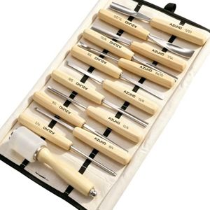 Wood Carving Kit – AZUNO Professional Wood Carving Tools Set, 12 PCS w/Mallet & Canvas Case. Sharp Cr-V 60 Steel, Ash Wood Handles. Wood Carving Kit for Beginners & Pros. Essential Wood Carving Set