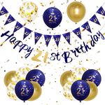 Mens 21st Birthday Decorations Navy Blue Gold 21st Birthday Party Decorations Men’s Happy 21st Birthday Banner Bunting Kit by Wonsta