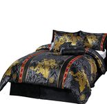 Chezmoi Collection 7-Piece Black Gold Red Palace Dragon Jacquard Comforter Set, King Size