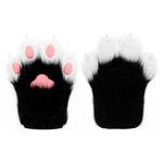 hbbhml Faux Fur Plush Furry Cat Claw Gloves Fursuit Animal Fox Paws Mittens Halloween Cosplay Costume Accessories for Adult, Black White, One Size