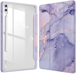Fintie Hybrid Slim Case for Samsung Galaxy Tab S9 FE+ Plus/Galaxy Tab S9+ Plus 12.4 Inch 2023 with S Pen Holder, Shockproof Cover with Clear Transparent Back Shell, Auto Wake/Sleep, Lilac Marble