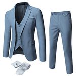 WULFUL Men's Suit Slim Fit One Button 3-Piece Suit Blazer Dress Business Wedding Party Jacket Vest & Pants Aquamarine