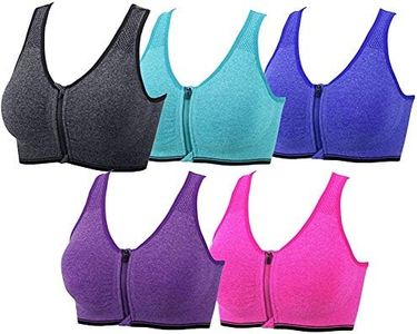 xcylive Women 5 Pack Zip Front and Removable Pads Tank Top Racerback Sports Bra, 5 Pack(purple+red+green+gray+blue), Medium(34A 34B 34C 34D)