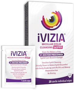 iVIZIA Eyelid Cleansing Wipes for Sensitive Eyelid Cleansing, Preservative-Free, Micellar, No Rinse, Gentle Eye Makeup Remover, 20 Sterile Single-Use Wipes for Eyelids