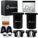 SORBETTO [2] 2.4" Clear Ice Ball Maker, Add a long-lasting chill to your drinks w/slow-melting Bourbon Ice Cube Molds, Includes 2 clear ice molds and 2 bourbon balls, Compact & Small…