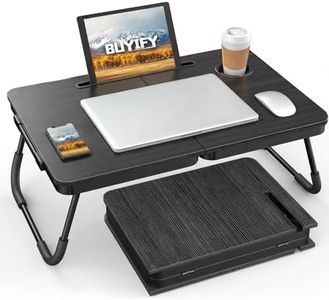 BUYIFY Portable Foldable Laptop Desk for Bed and Couch, Adjustable Lap Desk with Cup Holder and Phone Holder, Ideal for Working, Reading, Writing, and Breakfast (Black)