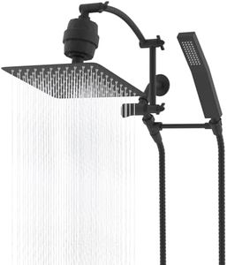 Hibbent All Metal 10'' Filtered Rainfall Shower Head with Handheld Combo, High Pressure Shower Wand, 16'' Adjustable Extension Arm, 20 Stage Shower Filter, 71'' Hose, 2 Shower Holders, Matte Black