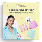 SuperBottoms Padded Underwear For Growing Babies/Toddlers|With 3 Layers Of Cotton Padding & Super DryFeel Layer| Pull-Up For Potty Training & Diaper-Free Time(Bummy World, Size: 3, Pack of 12)