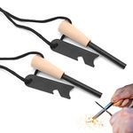 Beowanzk Set of 2 Flint and Steel,Flint Striker Survival for Bushcraft,Magnesium Stick Fire Starter Kit with Handcrafted Wooden Handle,20,000 Spray Sparks Reusable Camping Fire Lighter Stick Outdoor