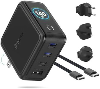 Gansta 140W USB-C GaN Laptop World Charger, 4-Port (3 USB-C + 1 USB-A), PD 3.1 140W, Smart LCD Display, MacBook Pro 16" Travel Charger + EU/UK/AU Adapters, Braided Cable & Pouch