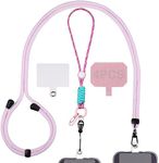 GeeRic Cell Phone Lanyard, 2Packs Phone Wrist Lanyard and Adjustable Neck Lanyard with 2 Pcs Ultrathin Pad for Keys ID Badge Set Phone Pink & Purple