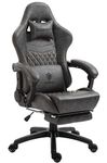 Dowinx Gaming Chair Office Chair PC Chair with Massage Lumbar Support, Vintage Style PU Leather High Back Adjustable Swivel Task Chair with Footrest (Grey)