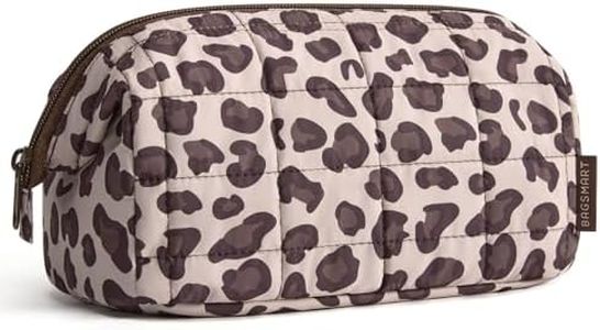 BAGSMART Makeup Bag Travel Toiletry Bag, Puffy Padded Make Up Bags for Women Makeup Organizer Case, Wide-open Pouch Purse Travel Essentials Toiletries Accessories Brushes, Leopard