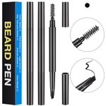 Dansib 3 Pcs Black Men Beard Pencil Filler 0.2 Ounce Beard Pen Barber Styling Grooming Pencil with Brush Waterproof Beard Filler for Facial Hair Beard Mustache Men Filling Repair Cover Tool