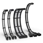 EZDIY-FAB PCIE 5.0 12VHPWR Sleeved Cable Kit, 16AWG Power Supply Cable Extension, PC PSU Sleeved Cable, 24PIN-ATX/(4+4) PIN-EPS/(12+4) PIN to 3x 8 PIN PCIE- RTX4080/4070Ti Extension Cable- Black/White