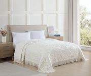 Beatrice Home Fashions Queen, Ivory, Lotus Medallion 100% Cotton Chenille Bedspread, Soft, Cozy, Lightweight, Fringe