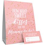 How Many Kisses Baby Shower Game - Pink and Gold (Sign with Cards)