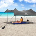 Red Suricata Family Beach Sunshade - Sun Shade Canopy | UPF50 UV Protection | Tent with 4 Aluminum Poles, 4 Pole Anchors, 4 Sandbag Anchors | Large & Portable Shelter Tarp (Grey, Large 10' x 9')