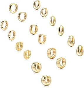 Krstudent 9 Pairs Gold Hoop Earrings Pack 18K Gold Plated Small Hypoallergenic Hoop Huggie Earrings Set for Women Girls