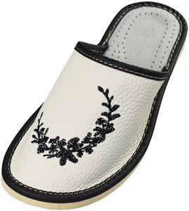 APREGGIO - Zapatillas de cuero para mujeres - Suela de goma maciza - Cómodas de llevar - Suaves - Producto 100% natural - Hechas a mano (blanco negro, 41)