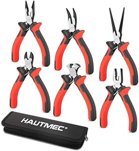 HAUTMEC 6PCS Mini Pliers Set High leverage Multi Pliers Tool Set with Mini Needle Nose Pliers,Linesman Pliers,Long Nose Pliers,Bent Nose Pliers,Diagonal Cutters,End Cutting Pliers HT0275
