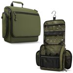 Premium Travel Hanging Toiletry Bag for Men and Women with Expandable Compartments for Cosmetics, Makeup Brushes, Jewelry, Shaving Tools, Detachable TSA Friendly Clear Pouch (Forest Green)